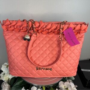 Betsy Johnson Family Ties Tote In Coral NWT